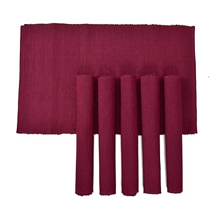 Yellow Weaves Cotton Placemat (Maroon, 14 X 18 Inches)- 6 Piece