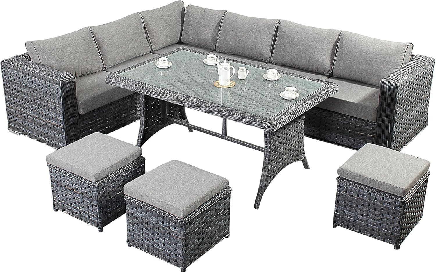 Port Royal Platinum Juego de sofá esquinero, Color Gris, con reposapiés: Amazon.es: Jardín