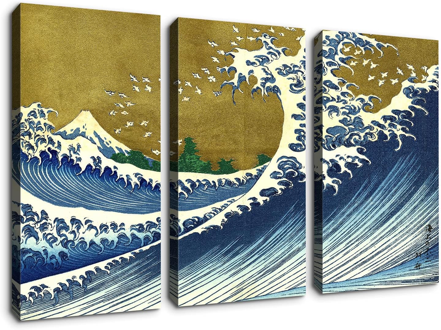 Paintings - Denozer - 3 Panels Canvas Wall Art for Home Decor The Great Wave Off Kanagawa Oil Painting Reproduction Artwork for Home Decor Decoration,Ready to Hang - 24
