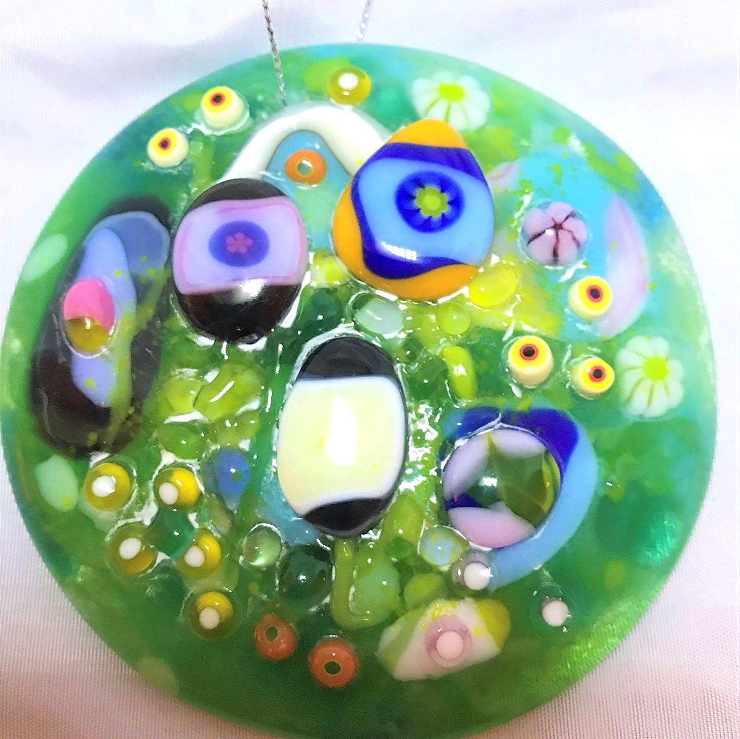 Fused Glass Bouquet of Flowers Sun Catcher Hand Made 3D Floral Unique