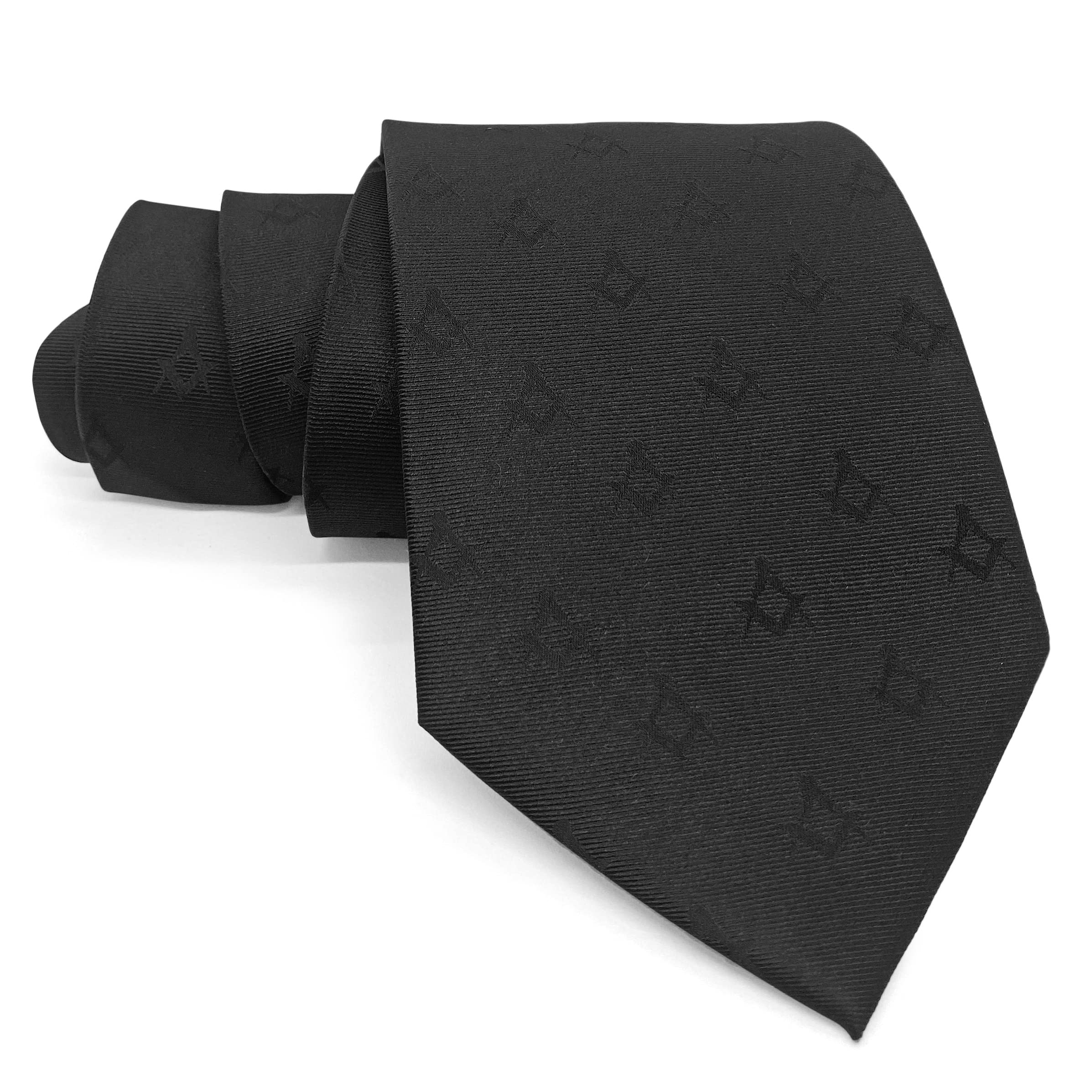 THE MASONIC COLLECTION - Square & Compass Mens Black Tie - Silk/Polyester - Handmade - Better Knot & Hang - Freemason Gifts For Men