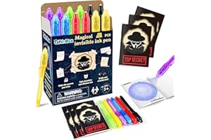 GIFTINBOX Invisible Ink Pens with UV light for Kids, Spy Pen Party Favors for Kids 8-12, 12Pack Invisible Ink Pen and Notebook, UV Pen for Secret Message Escape Room Birthday Party Favors for Kids 4-8