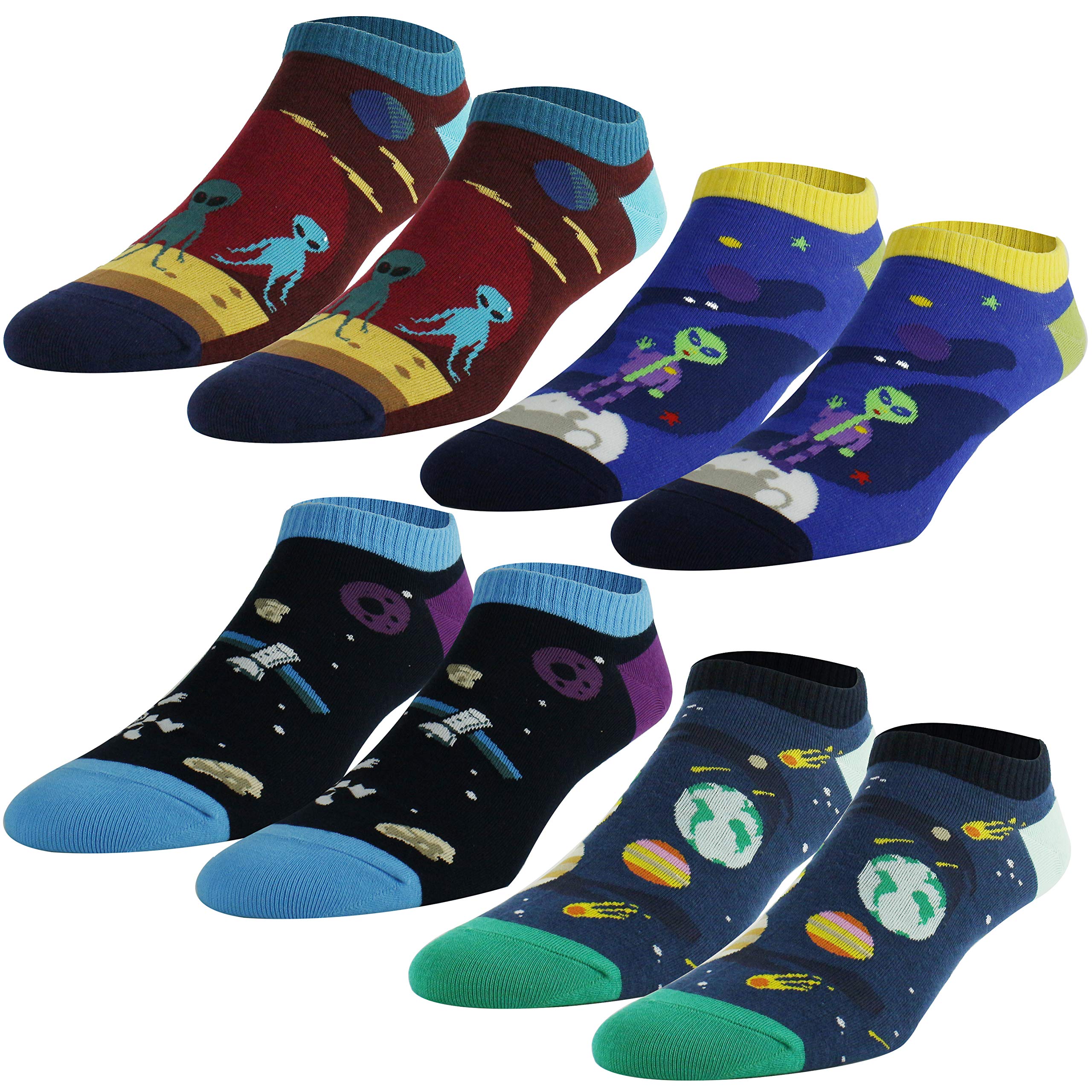Happypop Mens Funny Ankle Socks Novelty Crazy Cotton Socks Cool Space Socks for Men