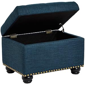 First Hill Callah Rectangular Storage Ottoman with Tufted Fabric Upholstery, Victorian Blue