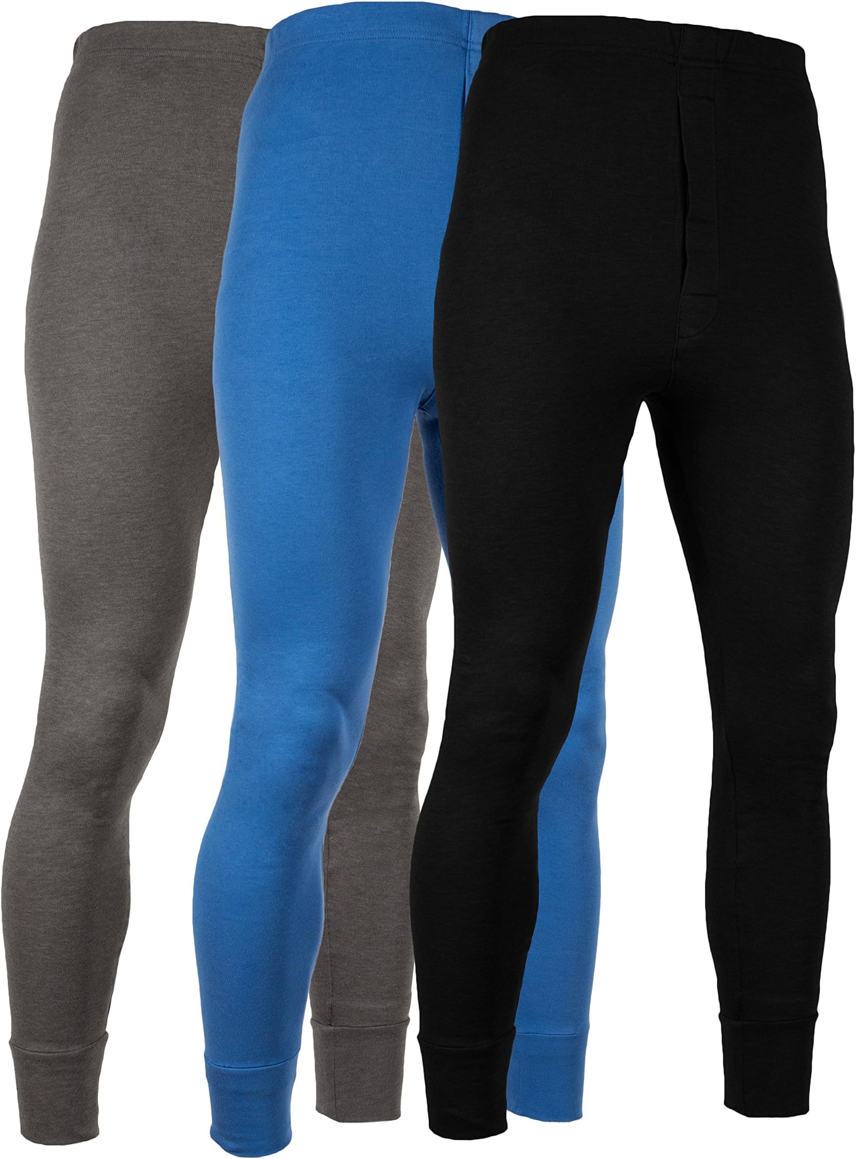 Men's Long Johns Thermal Base Layer Pants 100% Cotton Fleece Lined Underwear -Pack of 3