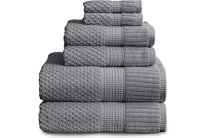 NY Loft 100% Cotton Towel Set 6 Piece | Super Soft & Absorbent Quick-Dry 2 Bath Towels 2 Hand Towels & 2 Washcloths |Textured and Durable Cotton | Trinity Collection (6 Piece Set, Charcoal Grey)
