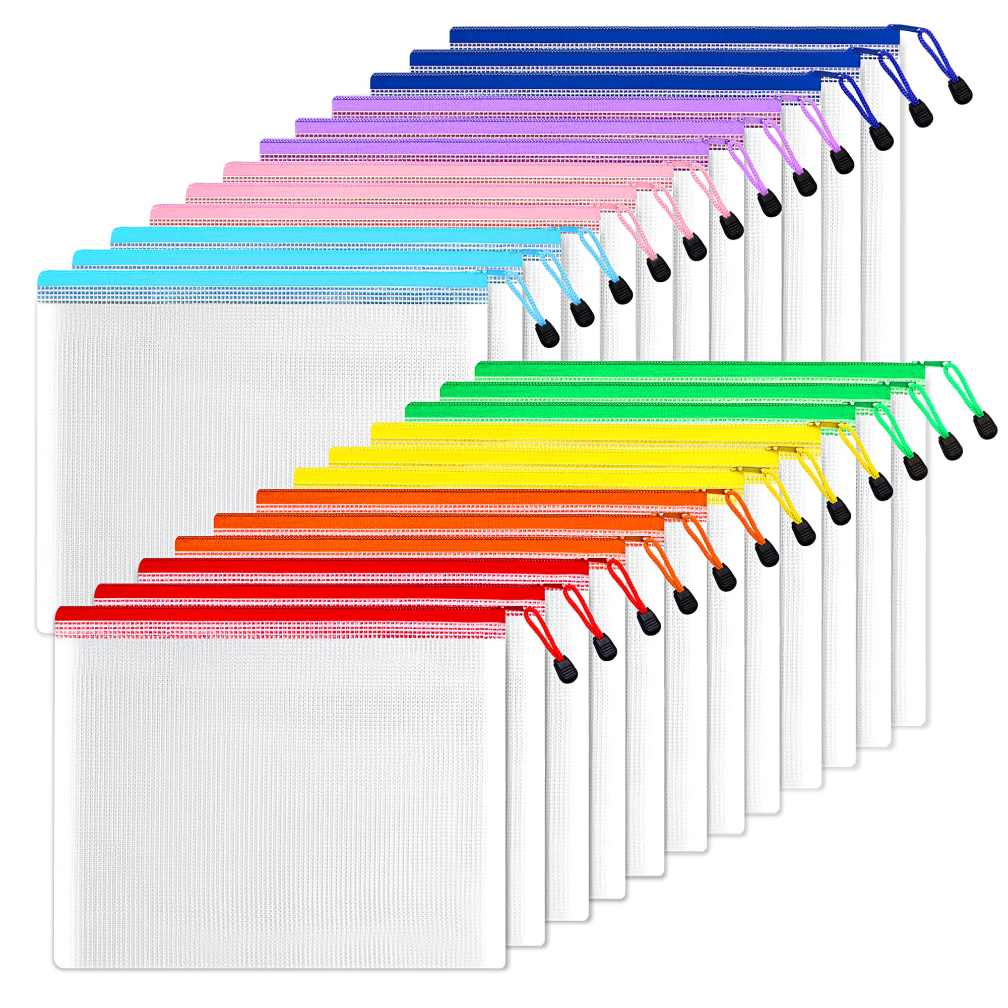 Photo 1 of SUNEE Mesh Zipper Pouch 9.2x12.5 in (6 Colors, 24 Packs),Extra Large Water-Resistant Zip Bag for School Office Supplies, Puzzles & Games Organizing Storage