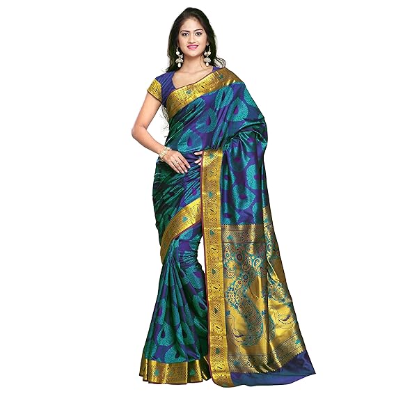 Women's Kanchipuram Silk Saree With unstitched Blouse Piece
