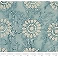 Singer Fabric 100% Cotton, Batik Collection, Cadet Blue Sunflower, Cut by The Yard, 42 Inches