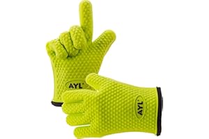AYL Grilling Gloves, Heat Resistant Gloves BBQ Kitchen Silicone Oven Gloves, Safe Handling of Hot Food, Pots and Pans for Barbecue, Cooking, Baking - Internal Protective Cotton Layer