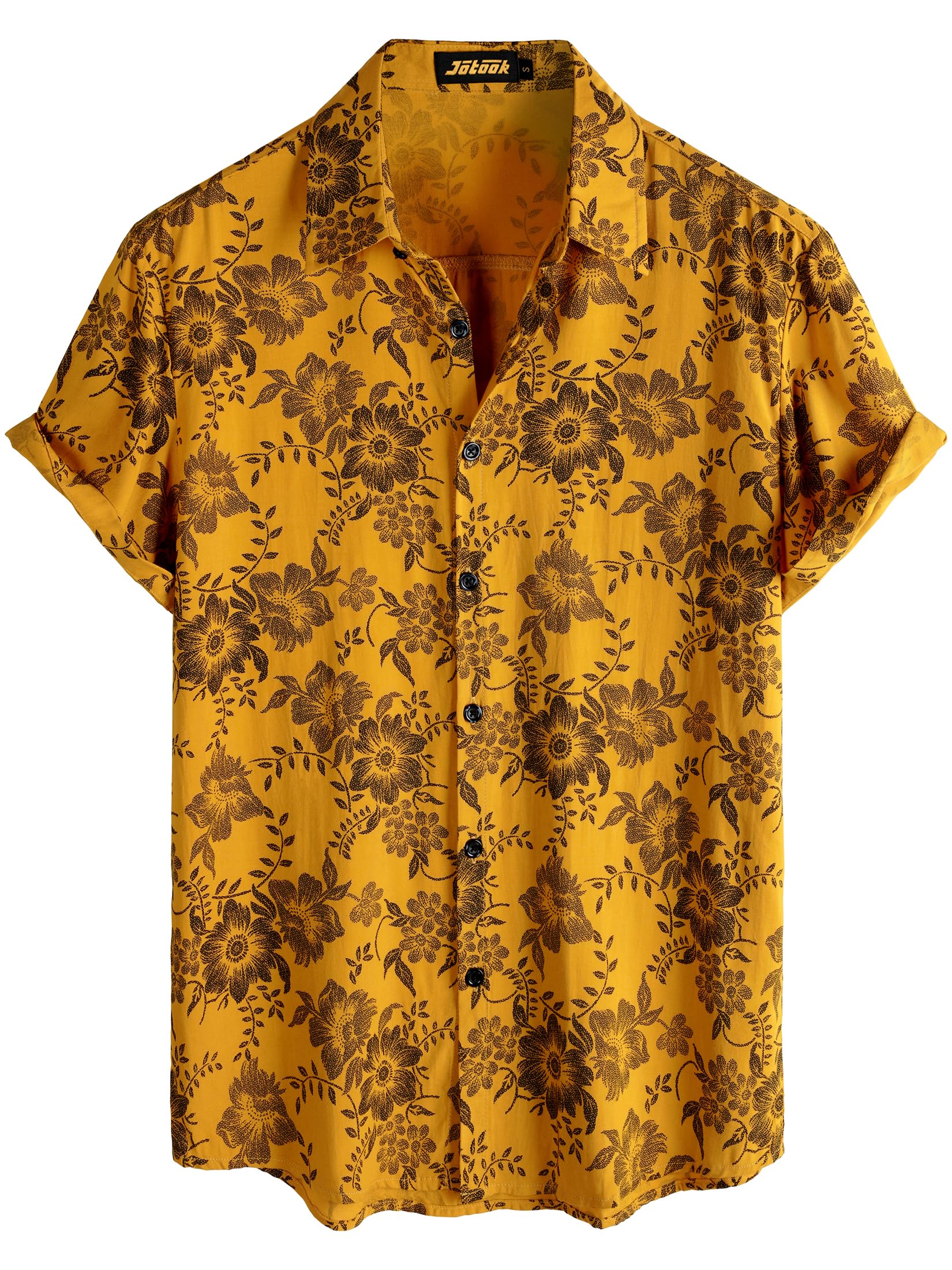 Photo 1 of JOTOOK Mens Hawaiian Shirt Short Sleeve Button Down Tropical Shirts Casual Floral Summer Beach Shirt Medium Yellow