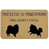 Qnhij Pomeranian Gifts Welcome Mats for Front Door, Funny Dog Door Mat, Protected by Pomeranian Funny Doormat for Porch Outside Inside Outdoor Indoor Entrance, Dog Bath Rug, 17x30 Inches