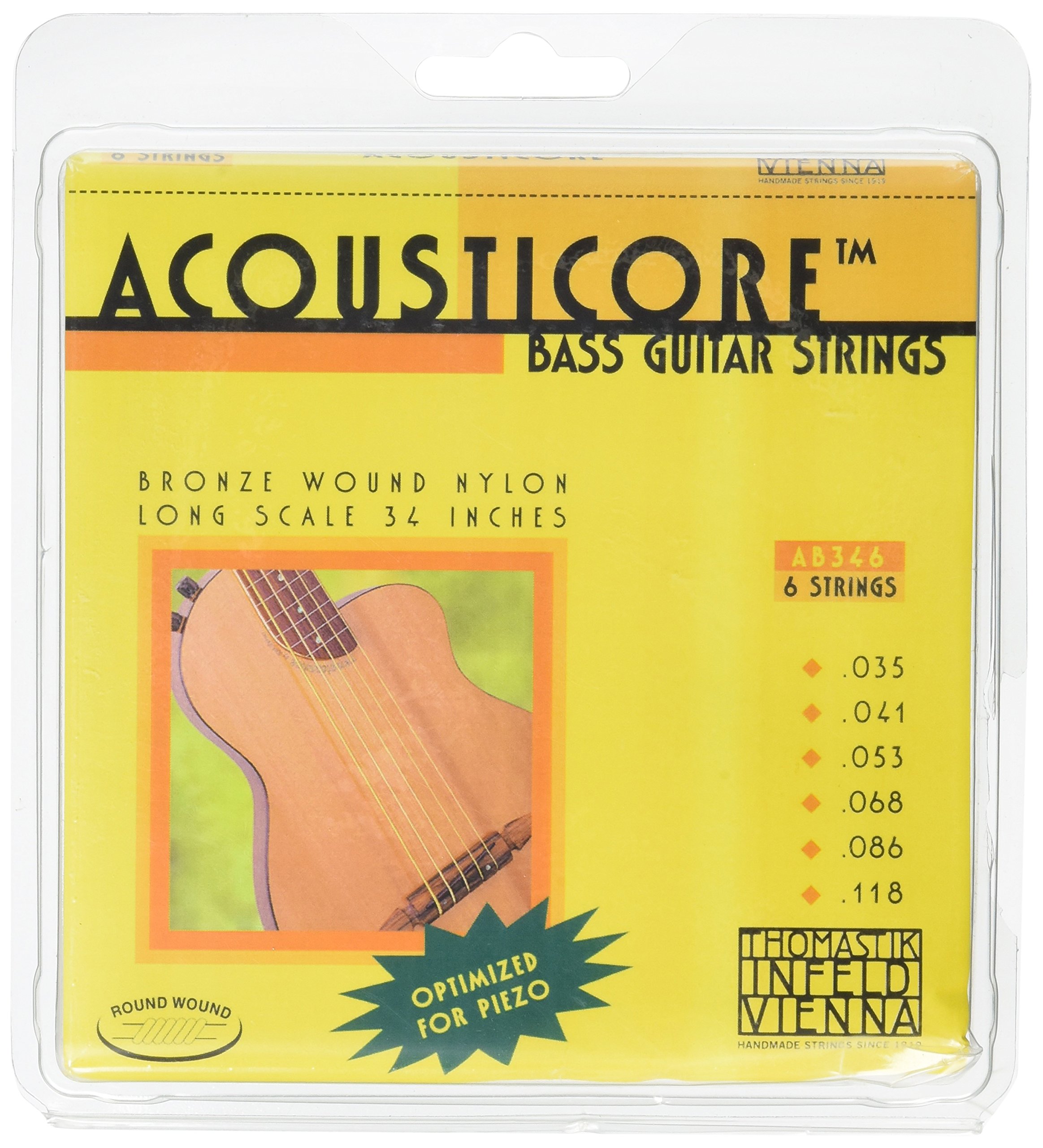 Thomastik strings for acoustic bass phosphor bronze with nylon core set AB346 6-string (C, G, D, A, E, B)
