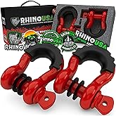 Rhino USA D Ring Shackles (2-Pack) - 41,850lb Break Strength – Heavy Duty 3/4" Clevis Shackle with 7/8 Pin for Towing & Off-Road Use - Pairs with Tow Strap for Vehicle Recovery (Red)