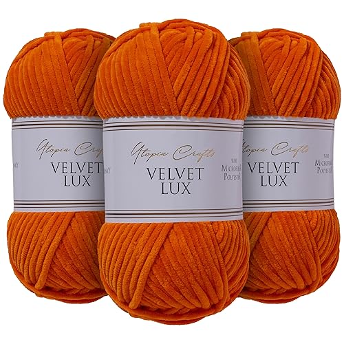 Utopia Crafts Velvet Lux Chenille Super Soft Chunky Yarn for Knitting and Crochet Yarn 3X 100g (Rusty Orange)