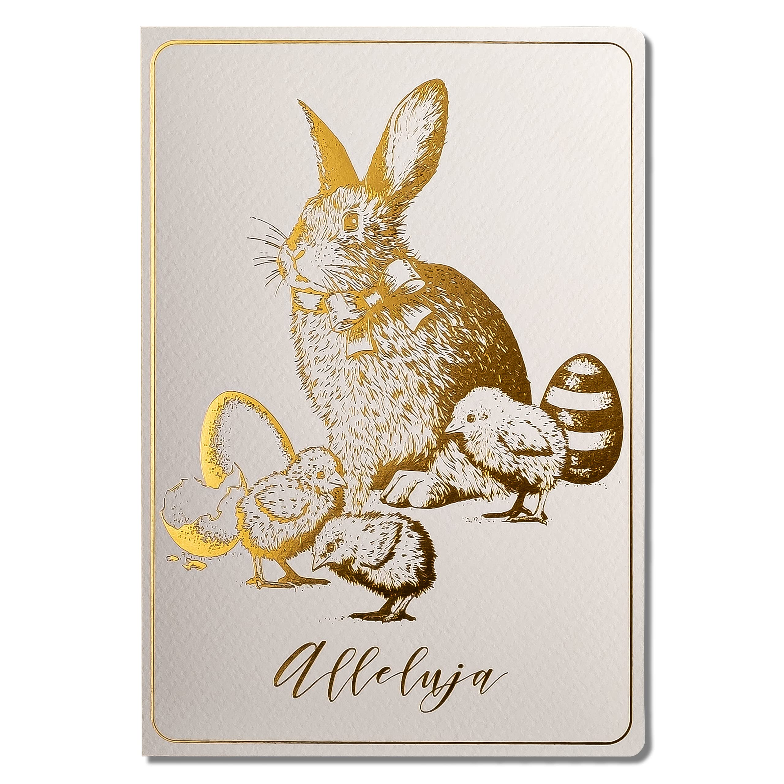 ART NUVO Exclusive Easter Cards - Set of 10 Manual Cards in Light Beige 120 x 170 mm, Gold-Plated and Embossed Easter Motifs Made from Watercolour Jewellery Paper, with Beige Inserts and envelopes