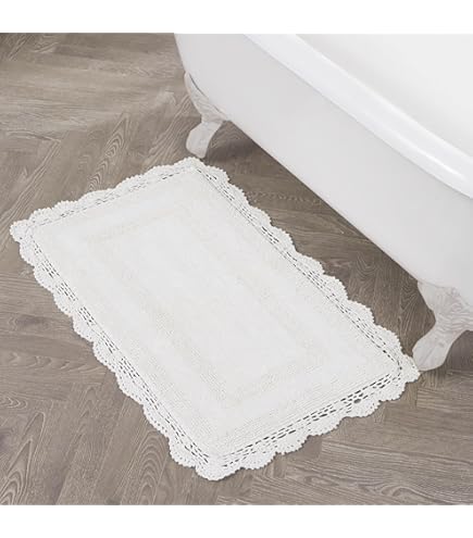 21"x34" Cotton Crochet Bath Mat With Non-Slip Back - Super Soft, Plush, Reversible, Mustard Color - View #4