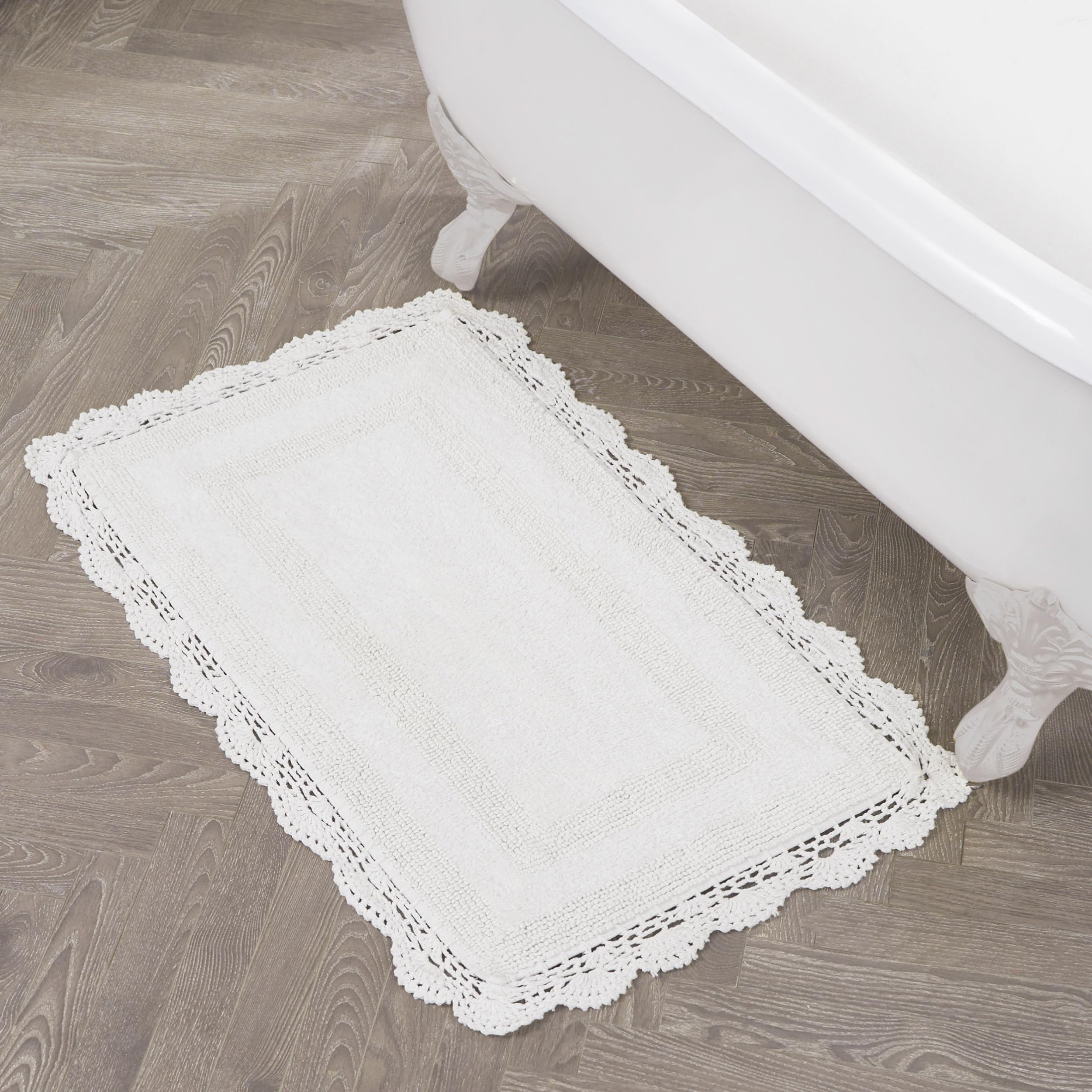 Photo 1 of Laura Ashley Absorbent Bath Mat Reversible Crochet Soft and Plush Bathroom Mat 100% Cotton 24x40 Bath Rug, White