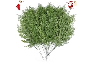 Hananona 40 Pcs Artificial Cedar Picks Faux Cedar Branches Fake Cypress Stems Plastic Pine Greenery Christmas Picks and Sprays DIY Accessories for Crafts Wreath Holiday Home Decor (40, Green)