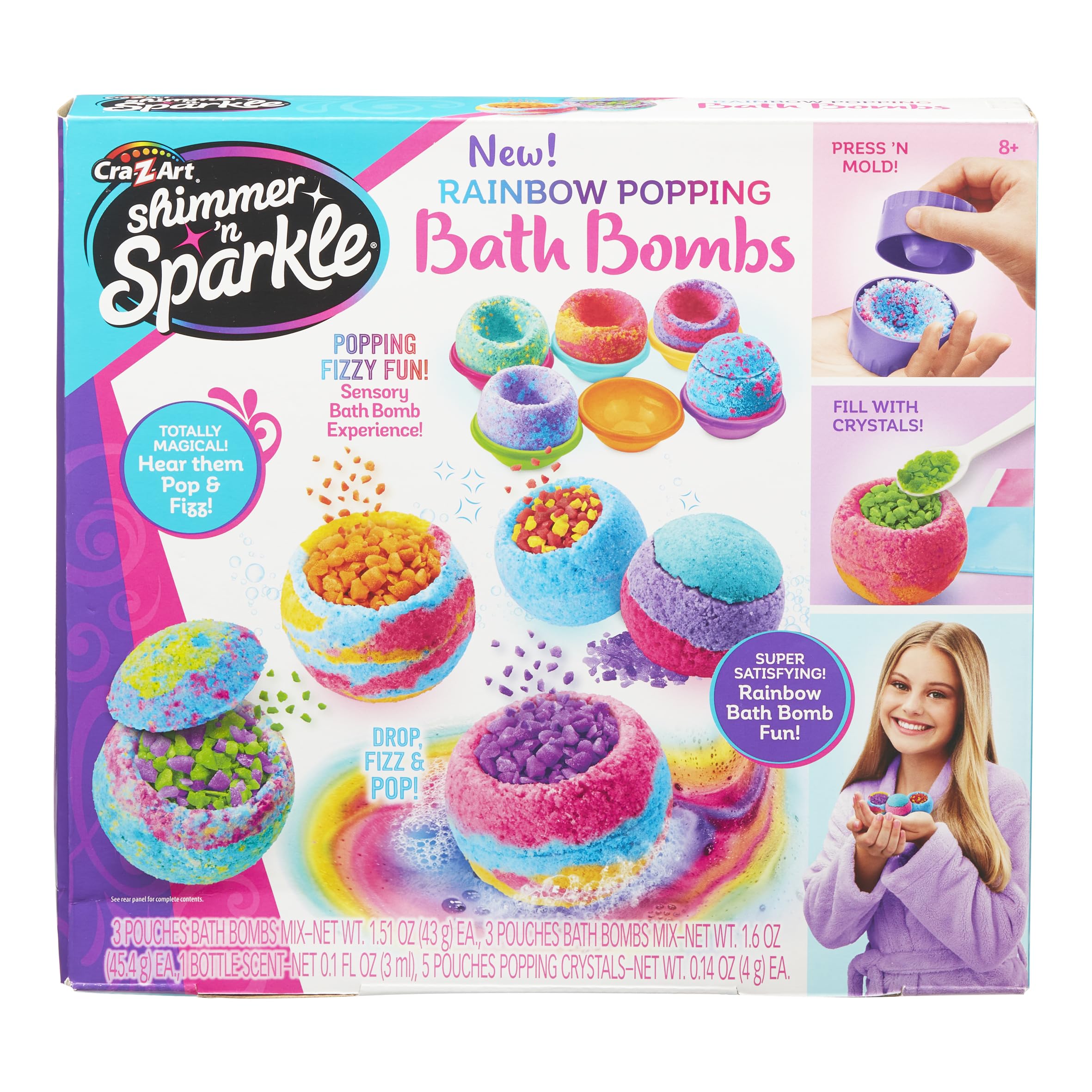 CRA-Z-ART Shimmer and Sparkle 17345 Shimmer N Sparkle Rainbow Popping Make Your own fizzing kit Childrens Colourful Scented Bath Bombs