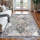 KILOCOCO 5x7 Moroccan Area Rug, Greenish Gray Beige Vintage Floral Super Soft Washable Living Room, Non-Slip Large Print Faux