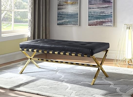 Iconic Home Claudio PU Leather Modern Tufted Seating Bench, Black