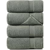 REDKISS 4 Pack Gray Cotton Cotton Bath Towels - Extra Large, Super Absorbent, Quick Dry Towels Set for Bathroom, Spa, Gym, and Travel - Luxury, Plush, 27x55 inch