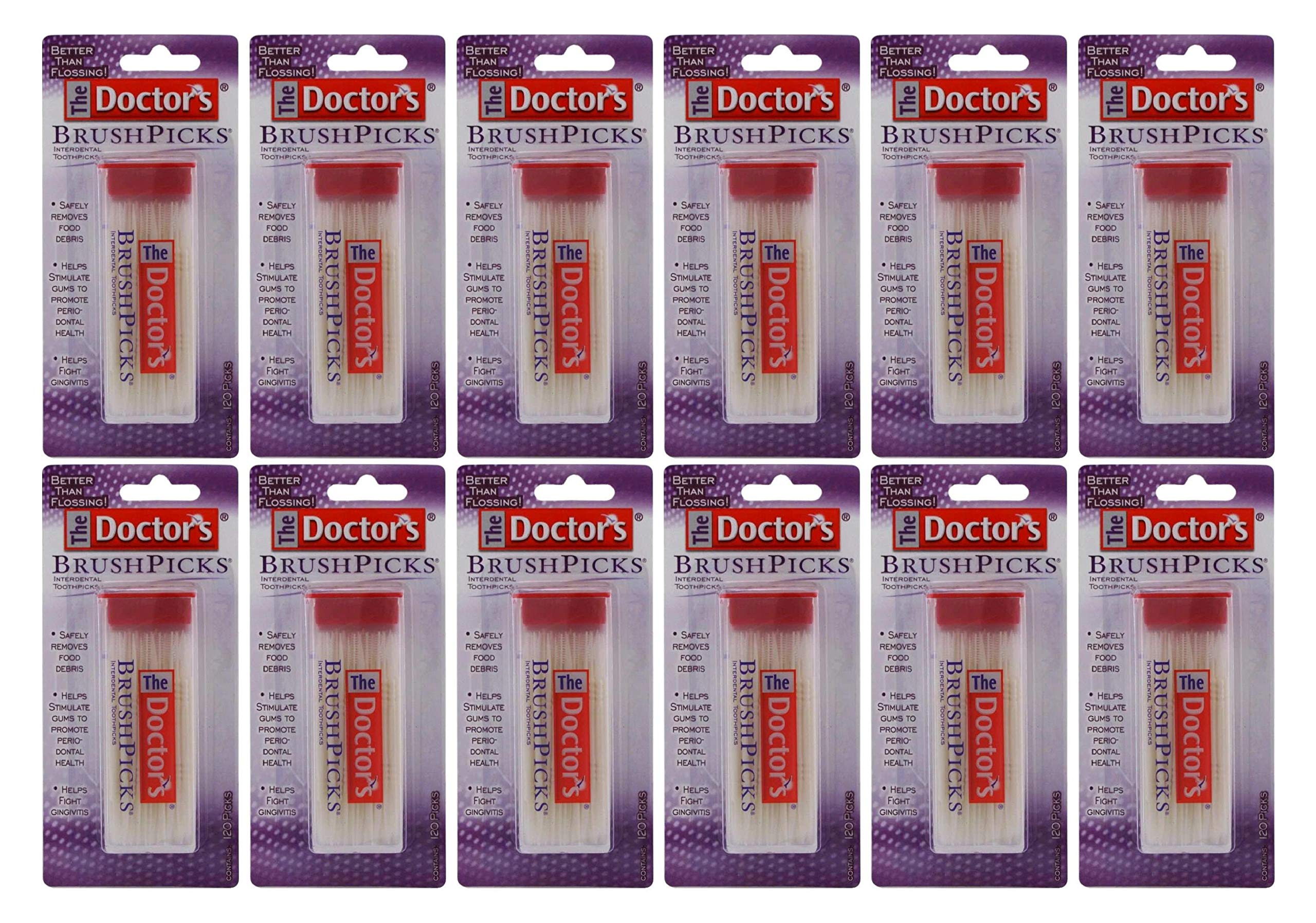 The Doctor's BrushPicks Interdental Toothpicks | Helps Fight Gingivitis | 120 Picks | Pack of 12