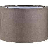 Aspen Creative 38303, K/D Hardback Drum Contemporary Collapsible Spider Shade, 12" Top x 12" Bottom x 8" Height, Wenge Brown Linen Fabric With Black Trim
