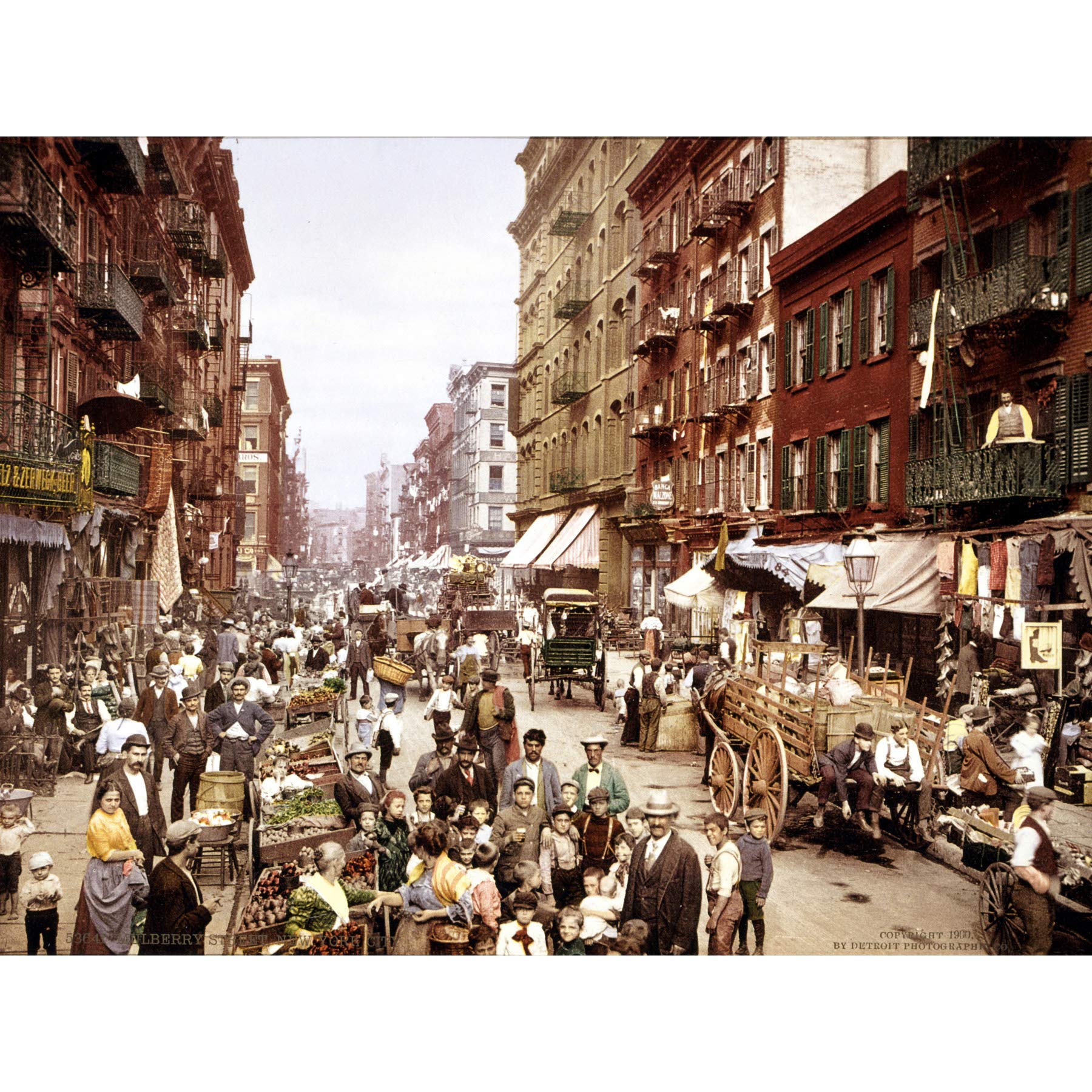 Detroit PC Mulberry Street New York City Coloured 1900 Photo Premium Wall Art Canvas Print 18X24 Inch