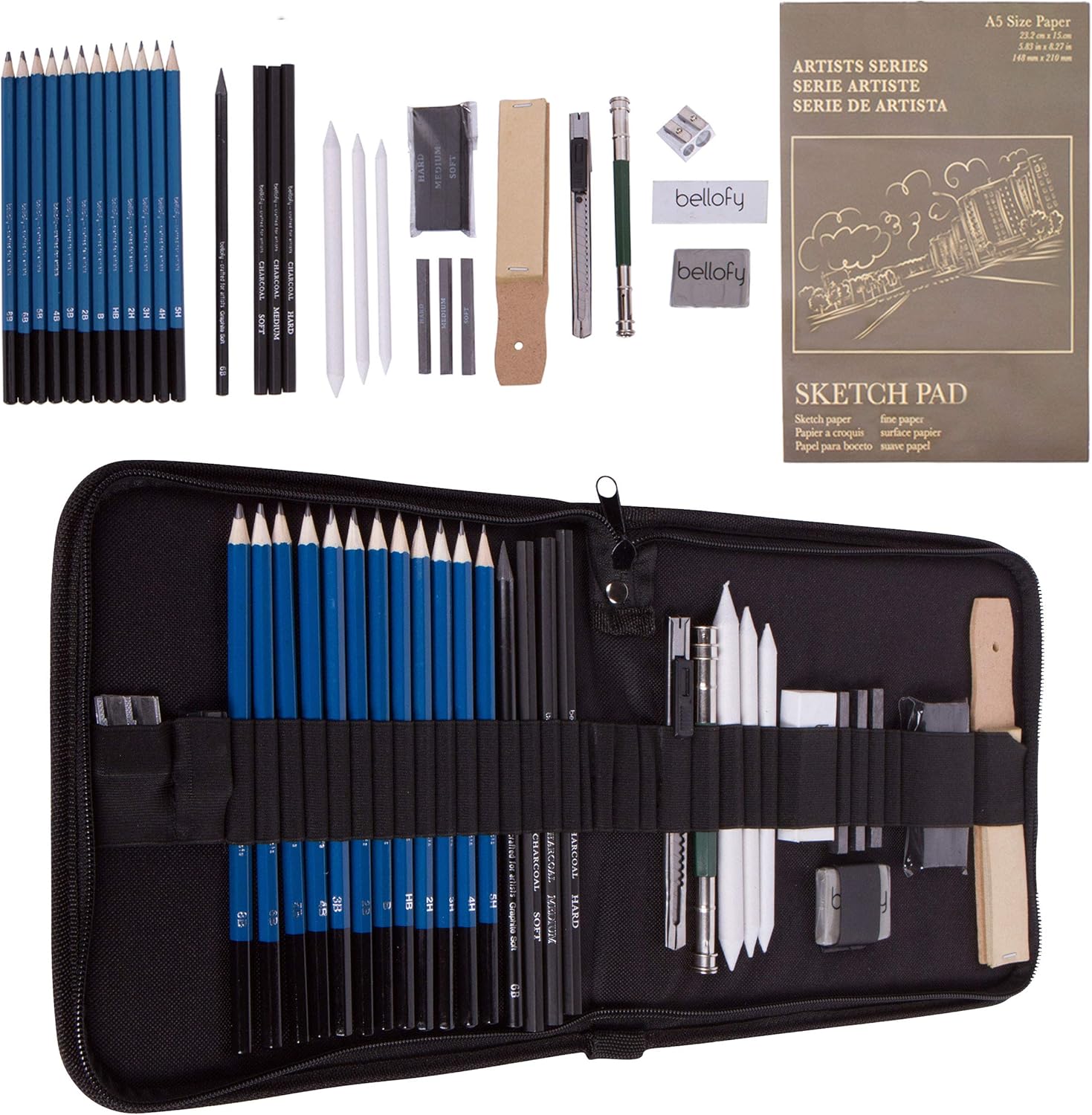 Bellofy Professional Drawing Kit Artist Drawing Supplies Kit | 33-piece Sketch Kit, Erasers, Kit Bag, Free Sketchpad | Perfect Graphite Drawing Pencil Set for Sketching | Art Pencils For Shading: Arts, Crafts & Sewing