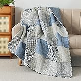 SLPR Cotton Quilted Throw Blanket, 50" x 60" Floral Farmhouse Patchwork Quilt, Shabby Chic Patchwork Throw Lap Quilt for Couch, Sweet Dreams