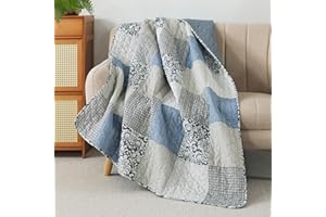 SLPR Cotton Quilted Throw Blanket, 50" x 60" Floral Farmhouse Patchwork Quilt, Shabby Chic Patchwork Throw Lap Quilt for Couch, Sweet Dreams
