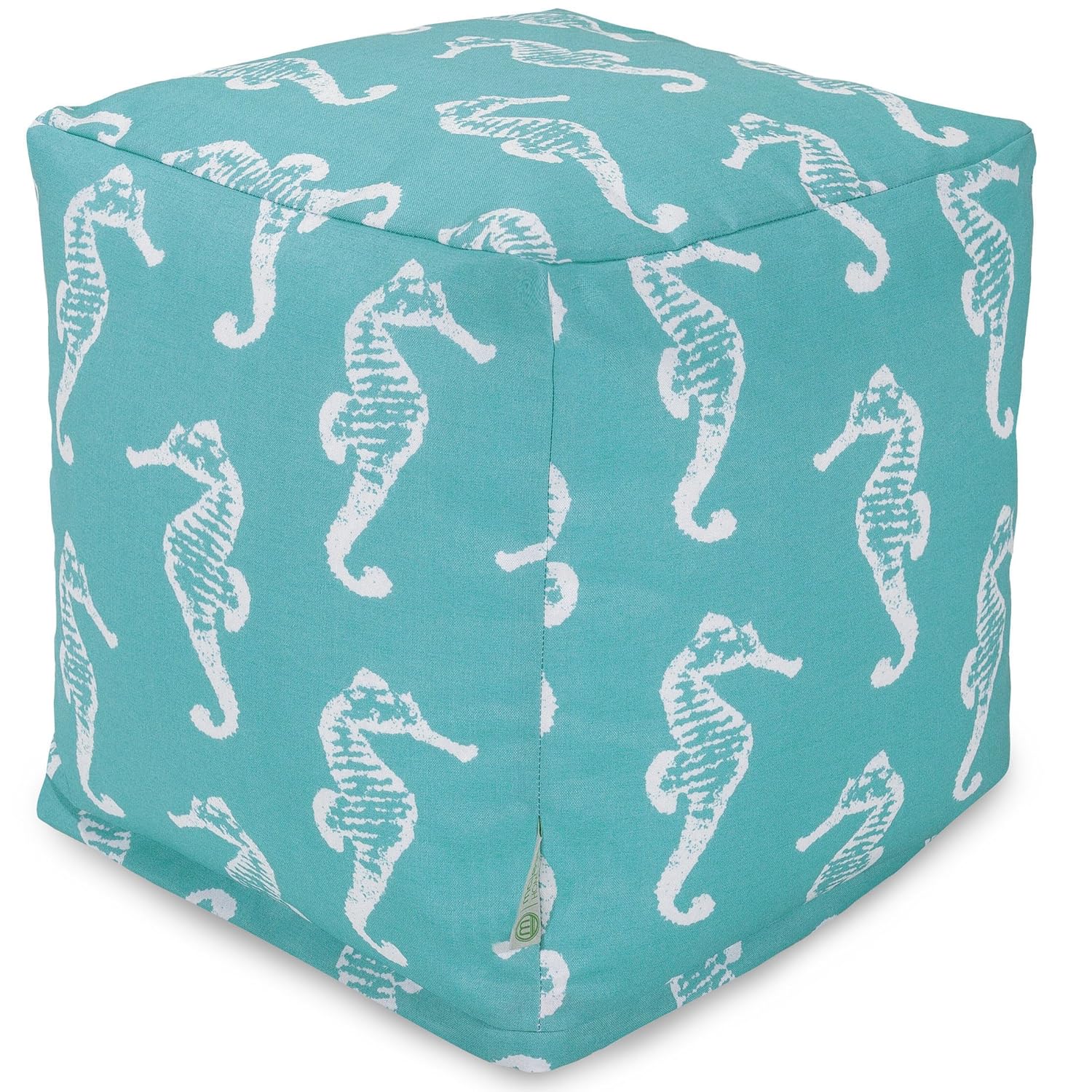 Majestic Home Goods Teal Sea Horse Indoor/Outdoor Bean Bag Ottoman Pouf Cube 17" L x 17" W x 17" H