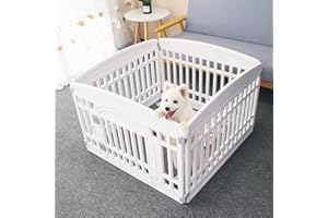 GUPAMIGA Pet Playpen Gate for Dogs Heavy Plastic Puppy Exercise Pen Small Pets Fence Puppies Folding Cage 4 Panels for Puppies and Small Dogs House White (33.5x33.5 Inches)