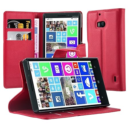 Cadorabo Hülle für Nokia Lumia 929/930 Hülle in Karmin Rot Handyhülle mit Kartenfach und Standfunktion Case Cover Schutzhülle