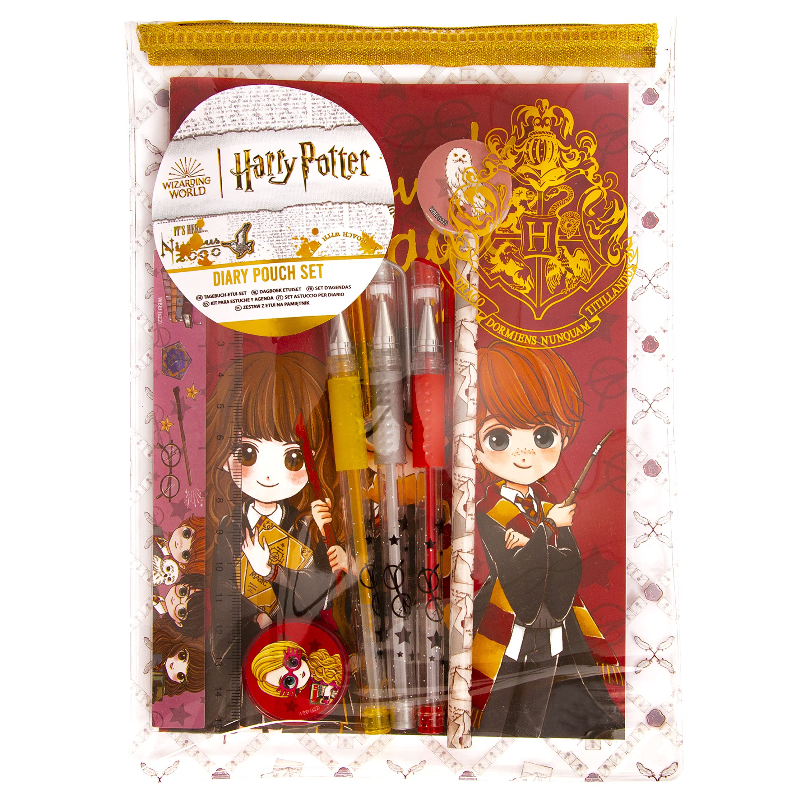 Wizarding World Harry Potter Diary & Stationery Set | Magical Notebook, Gel Pens, Pencil, Sharpener & Ruler | Harry Potter Gifts for Kids, Girls & Boys | Back to School Set & Party Favour