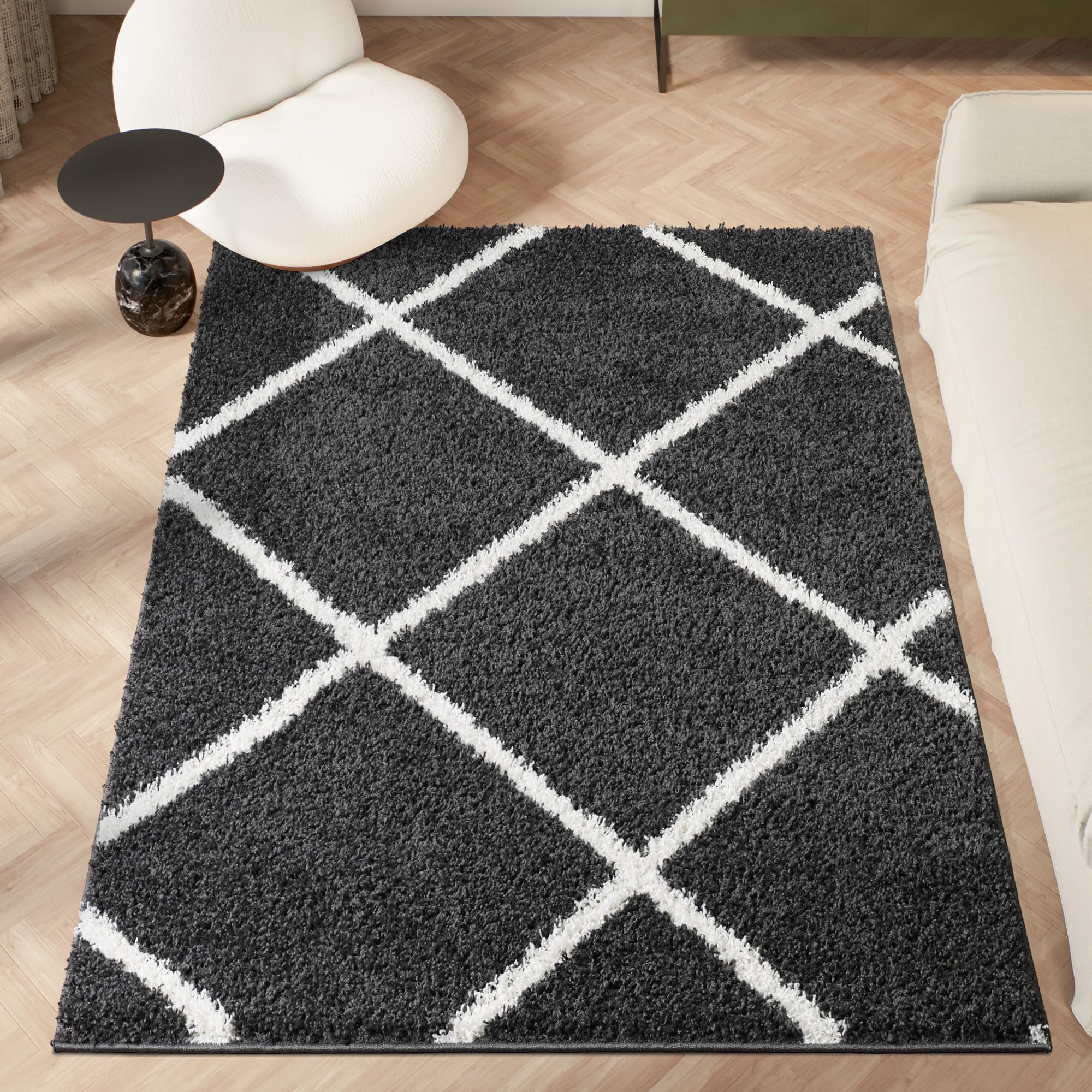 homeart Area Rug - Super Soft Geometric Shaggy Rugs For The Living Rooms, Bedrooms And Kitchen - Modern, Easy To Clean Carpet(Diamond Smoky Grey - 60x110 cm)