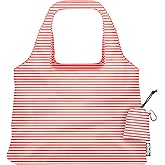 ChicoBag Vita Reusable Tote Bag with Carabiner Clip | Compact Reusable Shopping Bags | Eco Friendly | Coral Stripe