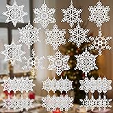 Buryeah 36 Pcs Winter Snowflake Ornaments Crochet Snowflake Decorations Hanging Ornaments for Christmas Tree Winter Wonderland Home Wall Holiday Party Gift, 6 Styles(White)