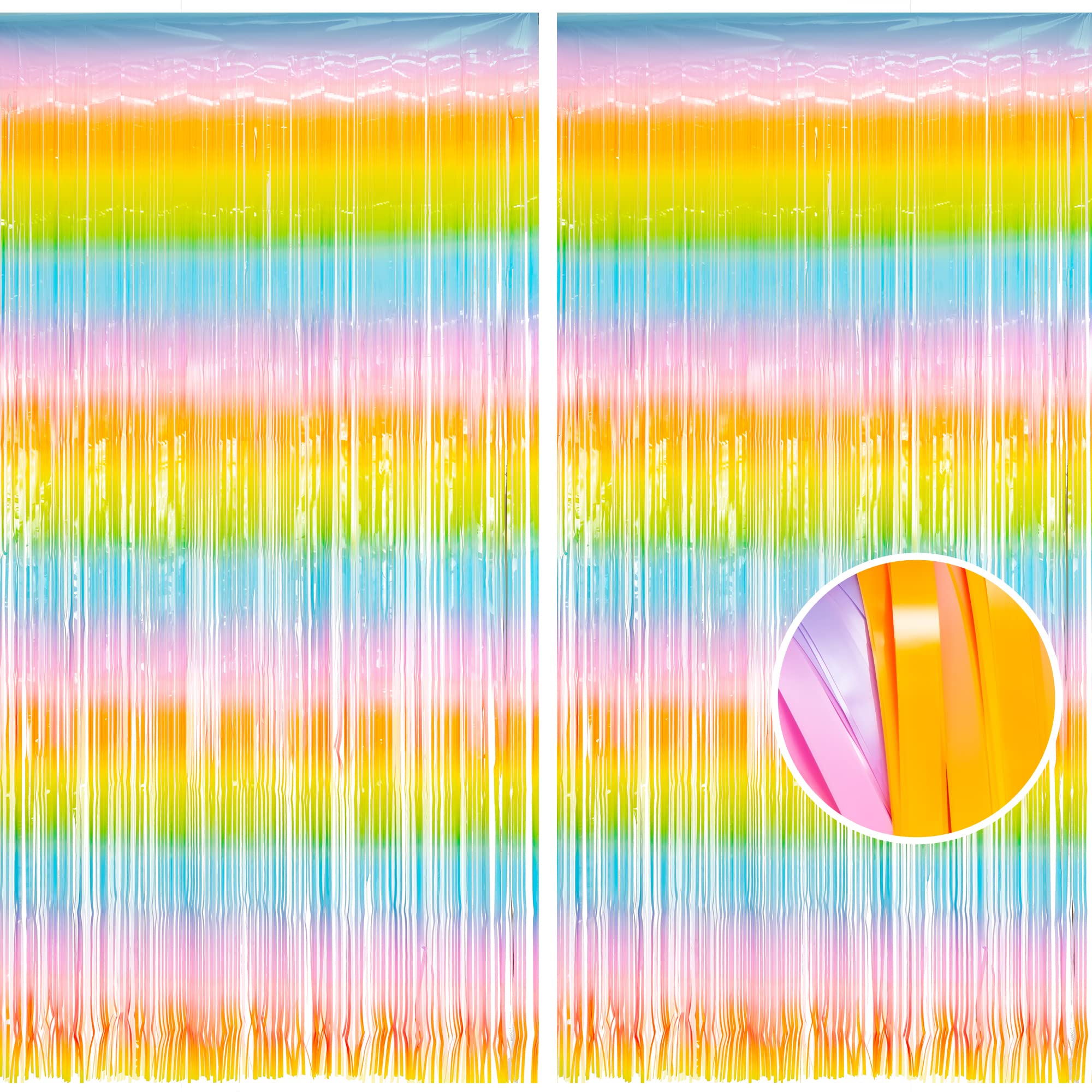 2PCS Easter Decorations Rainbow Tinsel Curtains Party Decorations- BRAVESHINE 3.2x 8.2ft Foil Fringe Curtain Party Photo Booth Streamers Backdrop Curtain for Birthday Prom Festival Holiday Decorations