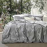 Bedsure Duvet Cover Queen Size - Reversible Floral Duvet Cover Set with Zipper Closure, 3 Pieces Grey Bedding Set with 8 Corner Ties and 2 Pillowcases 20"x26"