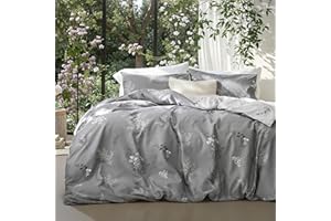 Bedsure Duvet Cover Queen Size - Reversible Floral Duvet Cover Set with Zipper Closure, 3 Pieces Grey Bedding Set with 8 Corner Ties and 2 Pillowcases 20"x26"