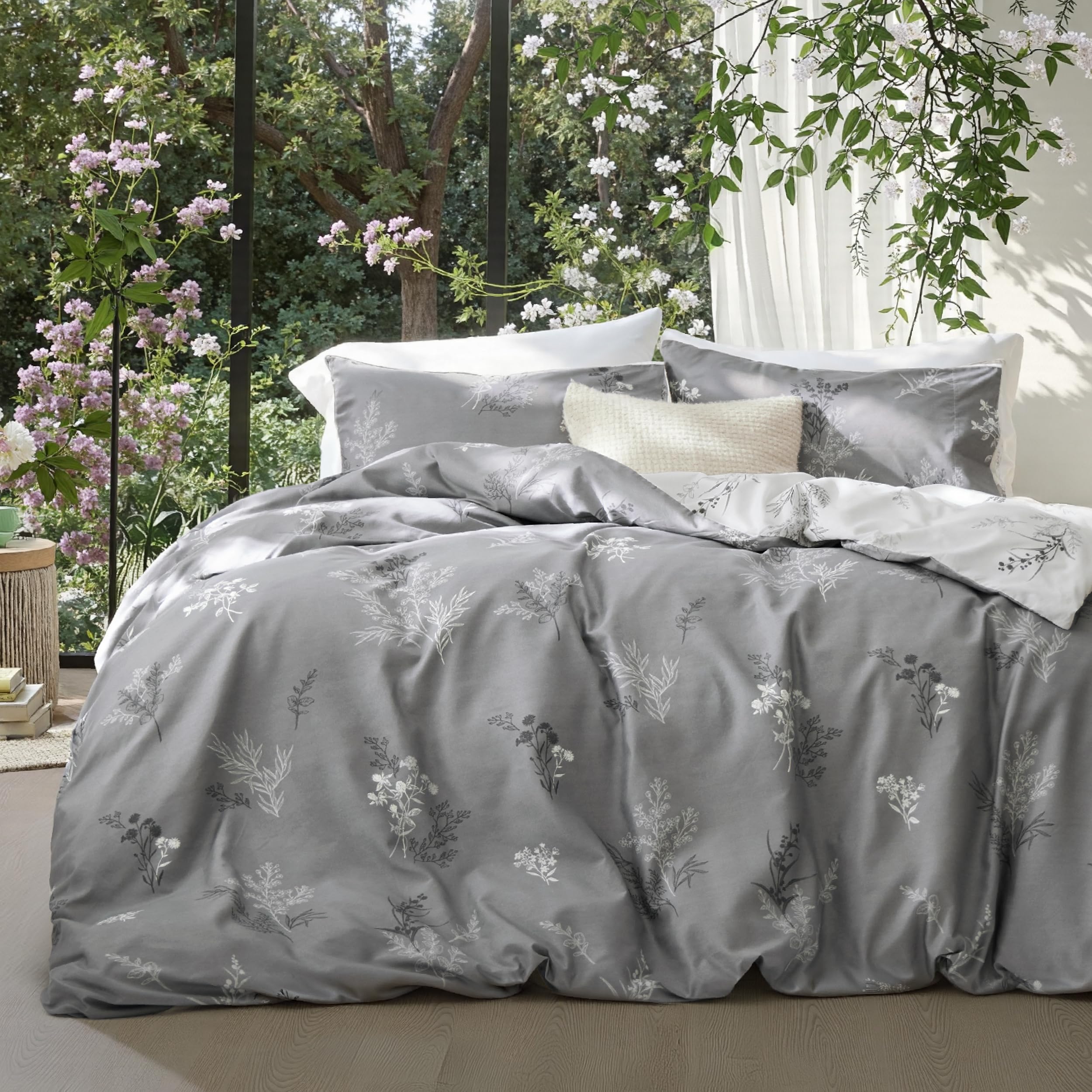 Photo 1 of Bedsure Duvet Cover King Size - Reversible Floral Duvet Cover Set with Zipper Closure, 3 Pieces Grey Bedding Set with 8 Corner Ties and 2 Pillowcases 20"x26"