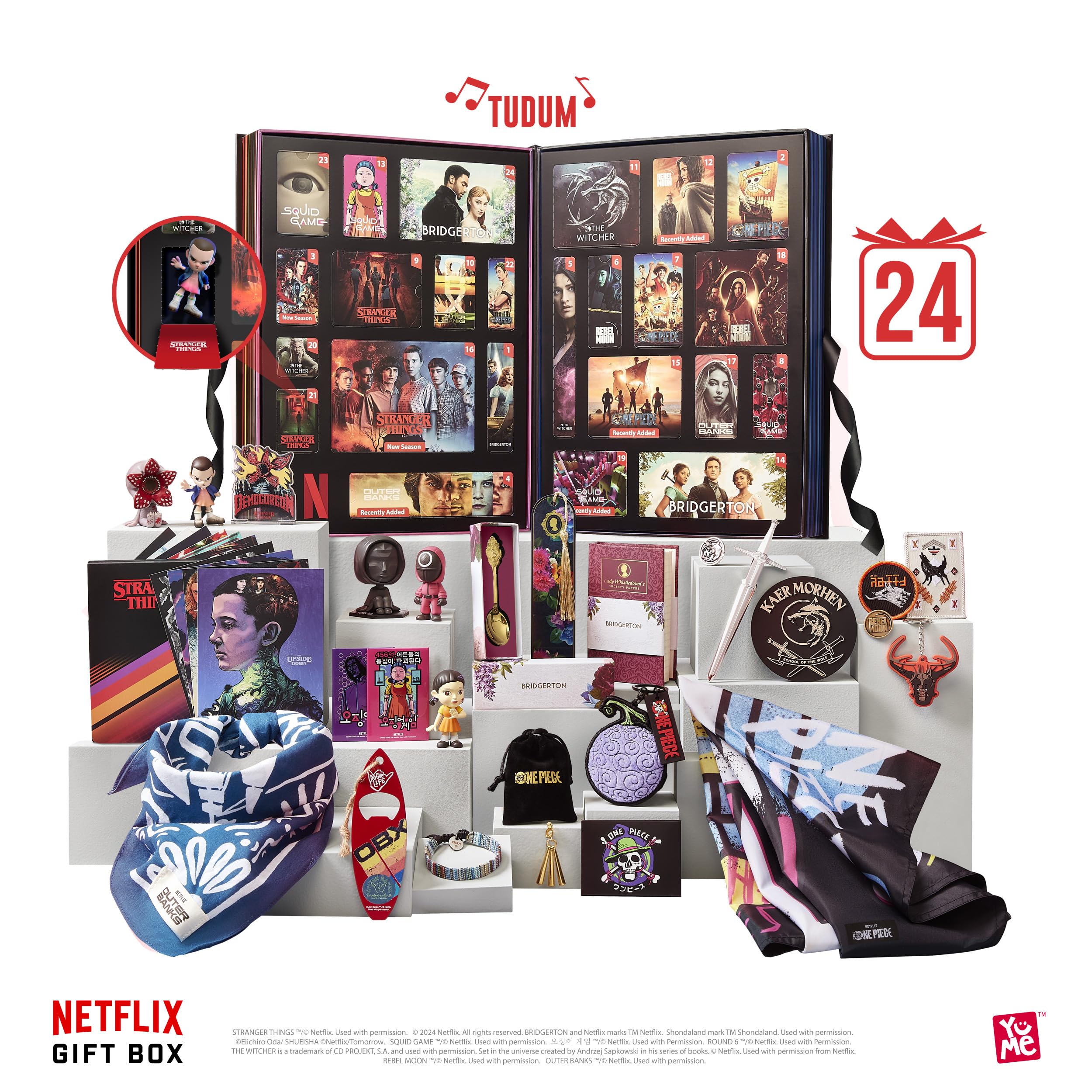 YuMe Netflix Gift Box - 2026 Calendar with 24 Collectibles | Premium Gifts & Toys from 7 Iconic Series Like Stranger Things, Squid Game & Outer Banks | Christmas or Birthday Gifting for Fans