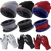 Geyoga Winter Knit Beanie Hat Neck Warmer Touchscreen Gloves Set Homeless Fleece Knitted Caps Gloves Circle Loop Scarf