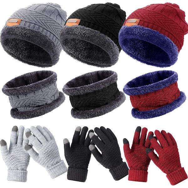 9-Piece Winter Set: Knit Beanie, Neck Warmer, Touchscreen Gloves (3 Sets) - Fleece Lined For Men & Women - View #3