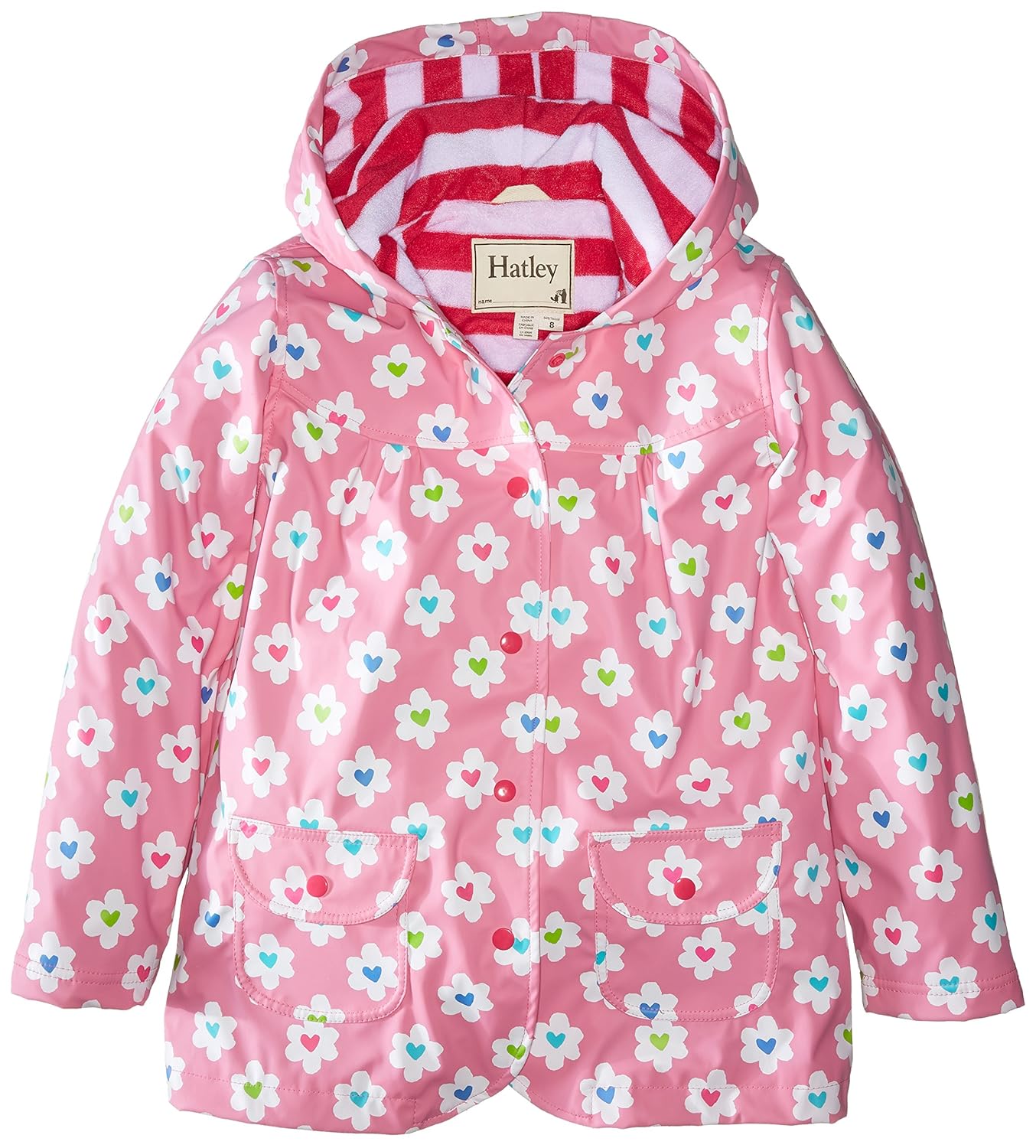 Hatley Girl's Flower Heart Garden Raincoat, Multicoloured (Pink), 4