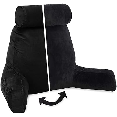 Husband Pillow, Aspen Edition - Reading and Bed Rest Pillow with Arms - Neck Roll on Bungee Cord or Removable - Premium Memory Foam - Reversible