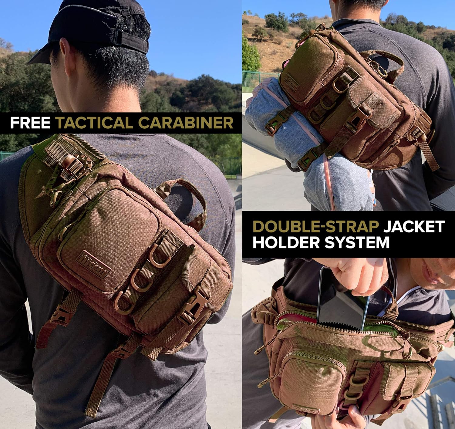 Fitdom Tactical Sling Bag for Men Fanny Waist Pack Made from Heavy Duty